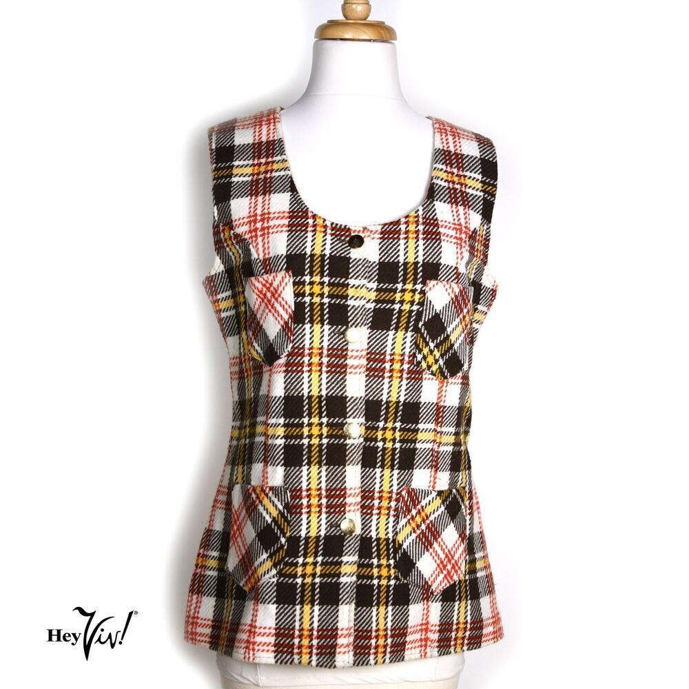 Vintage 1960s Plaid Top Mod Sleeveless Made in Japan Size ML B36 W34 – Hey Viv